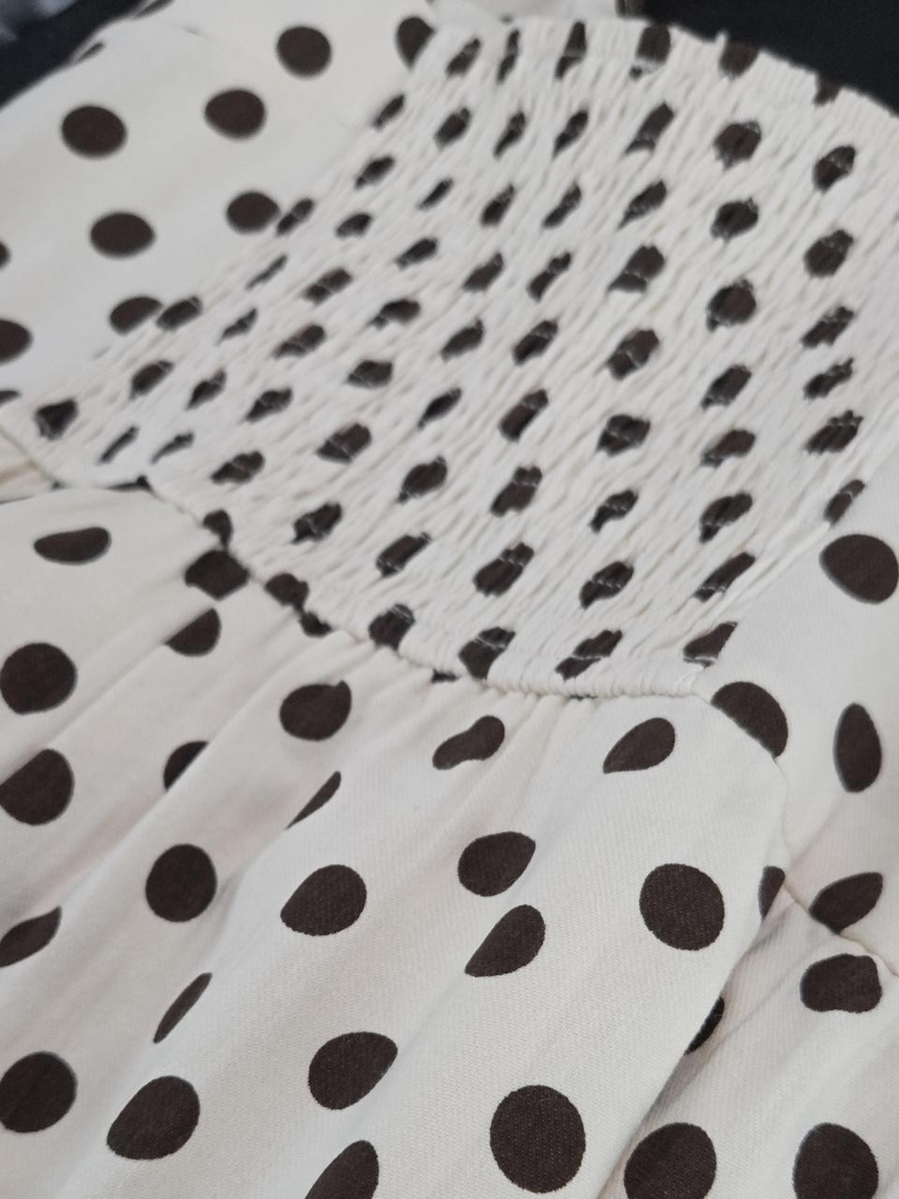 Anniewear Polka Dot Wide-Leg Jumpsuit in White with Brown Dots - Picture 3 of 5